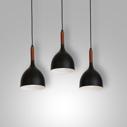 Hanglamp aan een koord NOAK WOOD 3xE27/15W/230V zwart/beuken