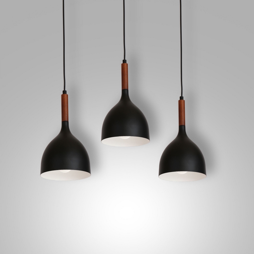 Hanglamp aan een koord NOAK WOOD 3xE27/15W/230V zwart/beuken