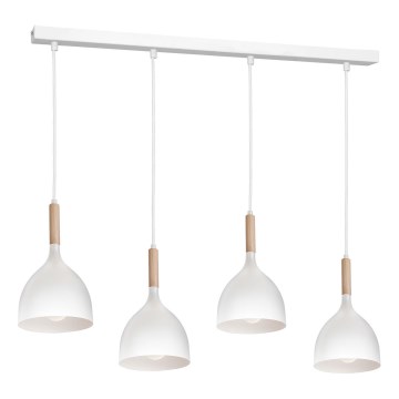 Hanglamp aan een koord NOAK WOOD 4xE27/15W/230V wit/beuken