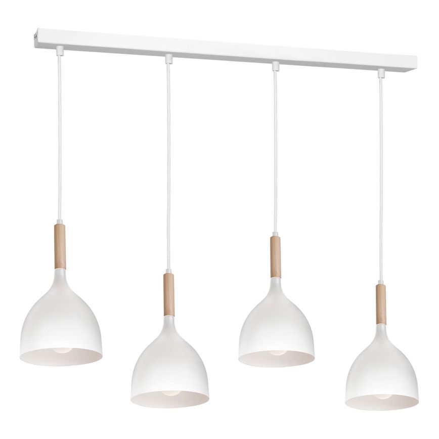 Hanglamp aan een koord NOAK WOOD 4xE27/15W/230V wit/beuken