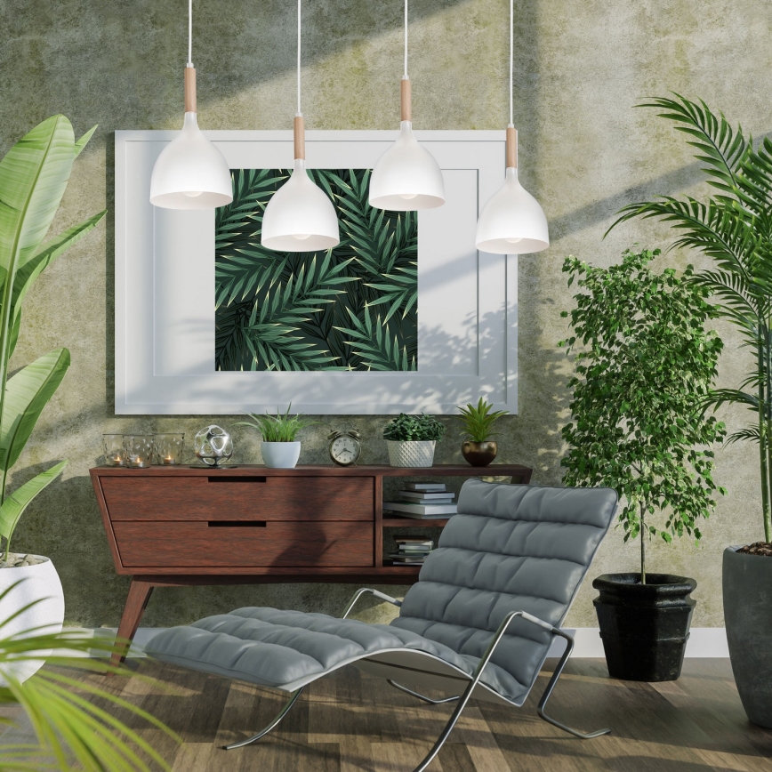 Hanglamp aan een koord NOAK WOOD 4xE27/15W/230V wit/beuken