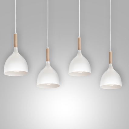 Hanglamp aan een koord NOAK WOOD 4xE27/15W/230V wit/beuken