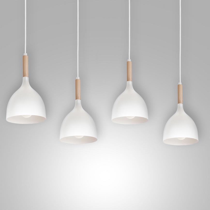 Hanglamp aan een koord NOAK WOOD 4xE27/15W/230V wit/beuken
