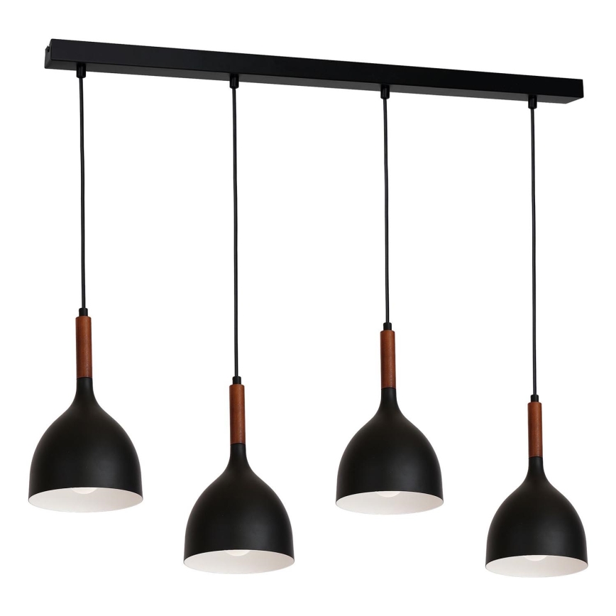 Hanglamp aan een koord NOAK WOOD 4xE27/15W/230V zwart/beuken