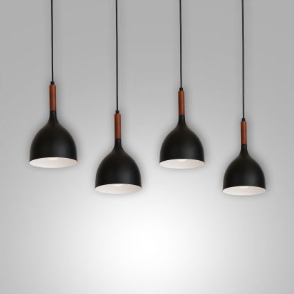 Hanglamp aan een koord NOAK WOOD 4xE27/15W/230V zwart/beuken