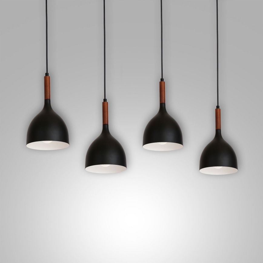 Hanglamp aan een koord NOAK WOOD 4xE27/15W/230V zwart/beuken