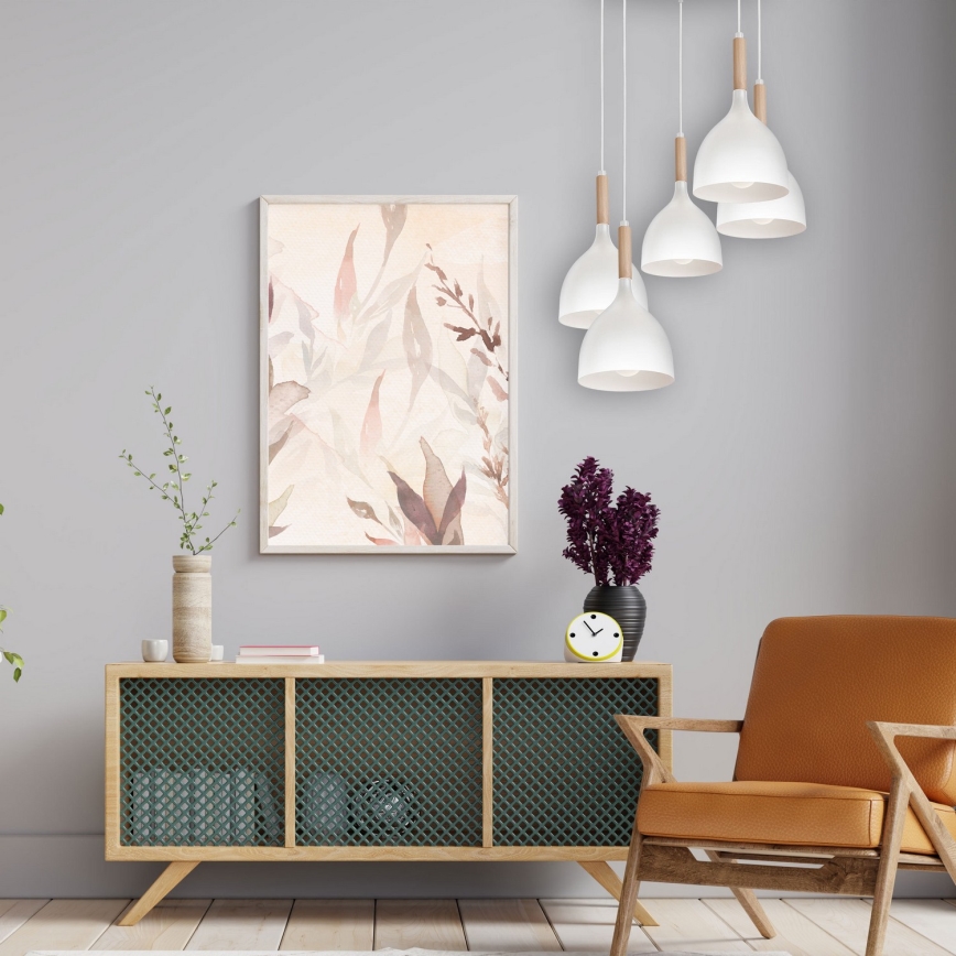 Hanglamp aan een koord NOAK WOOD 5xE27/15W/230V wit/beuken