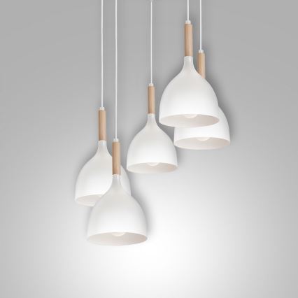 Hanglamp aan een koord NOAK WOOD 5xE27/15W/230V wit/beuken