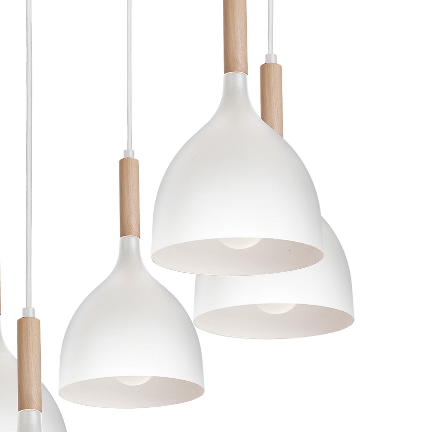 Hanglamp aan een koord NOAK WOOD 5xE27/15W/230V wit/beuken