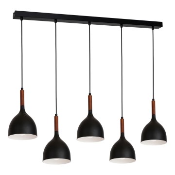 Hanglamp aan een koord NOAK WOOD 5xE27/15W/230V zwart/beuken
