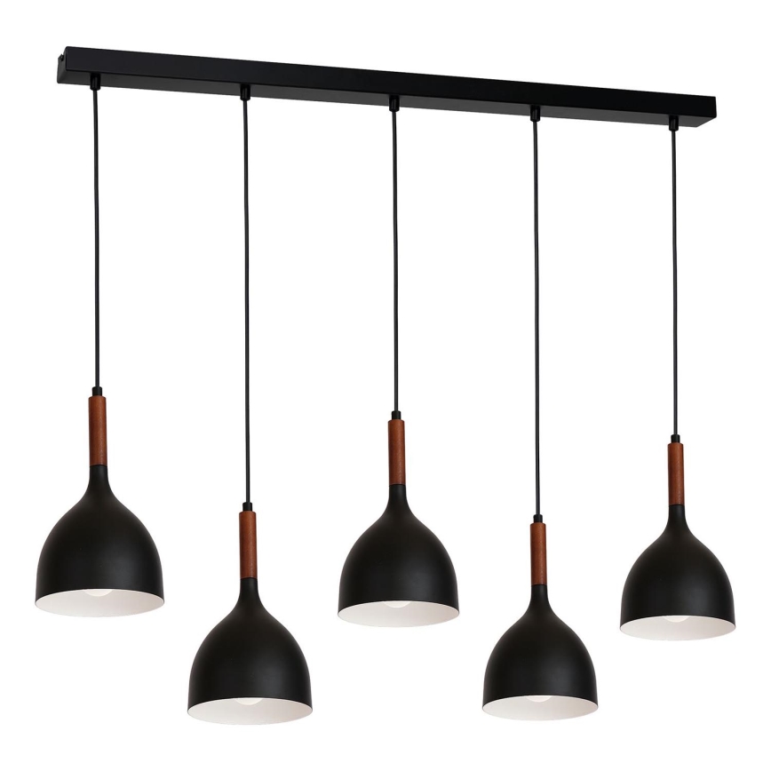 Hanglamp aan een koord NOAK WOOD 5xE27/15W/230V zwart/beuken