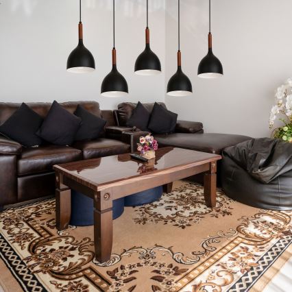 Hanglamp aan een koord NOAK WOOD 5xE27/15W/230V zwart/beuken