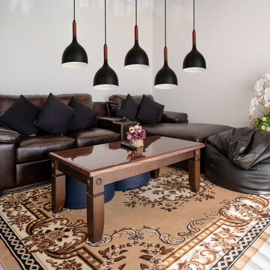 Hanglamp aan een koord NOAK WOOD 5xE27/15W/230V zwart/beuken