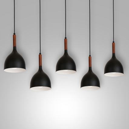 Hanglamp aan een koord NOAK WOOD 5xE27/15W/230V zwart/beuken