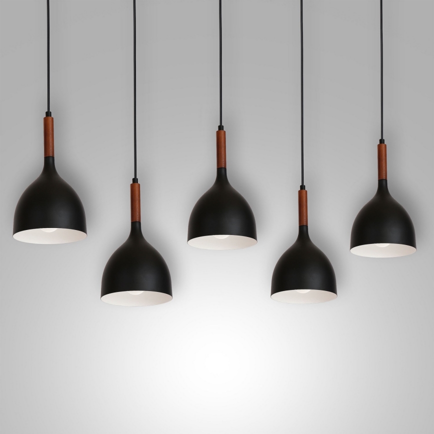 Hanglamp aan een koord NOAK WOOD 5xE27/15W/230V zwart/beuken