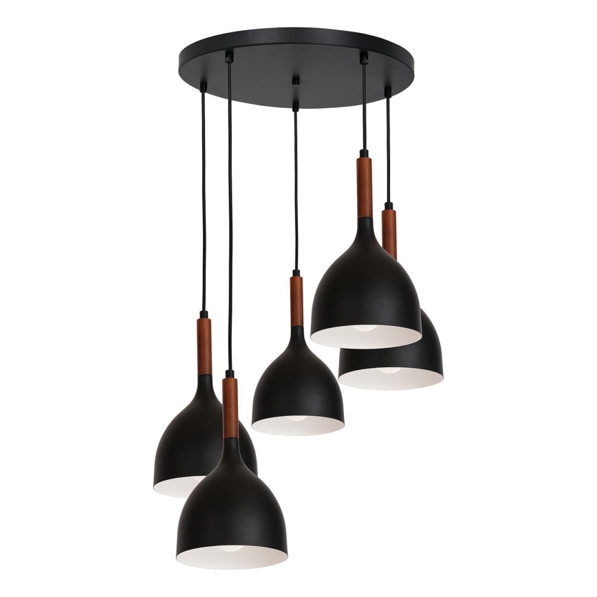 Hanglamp aan een koord NOAK WOOD 5xE27/15W/230V zwart/beuken