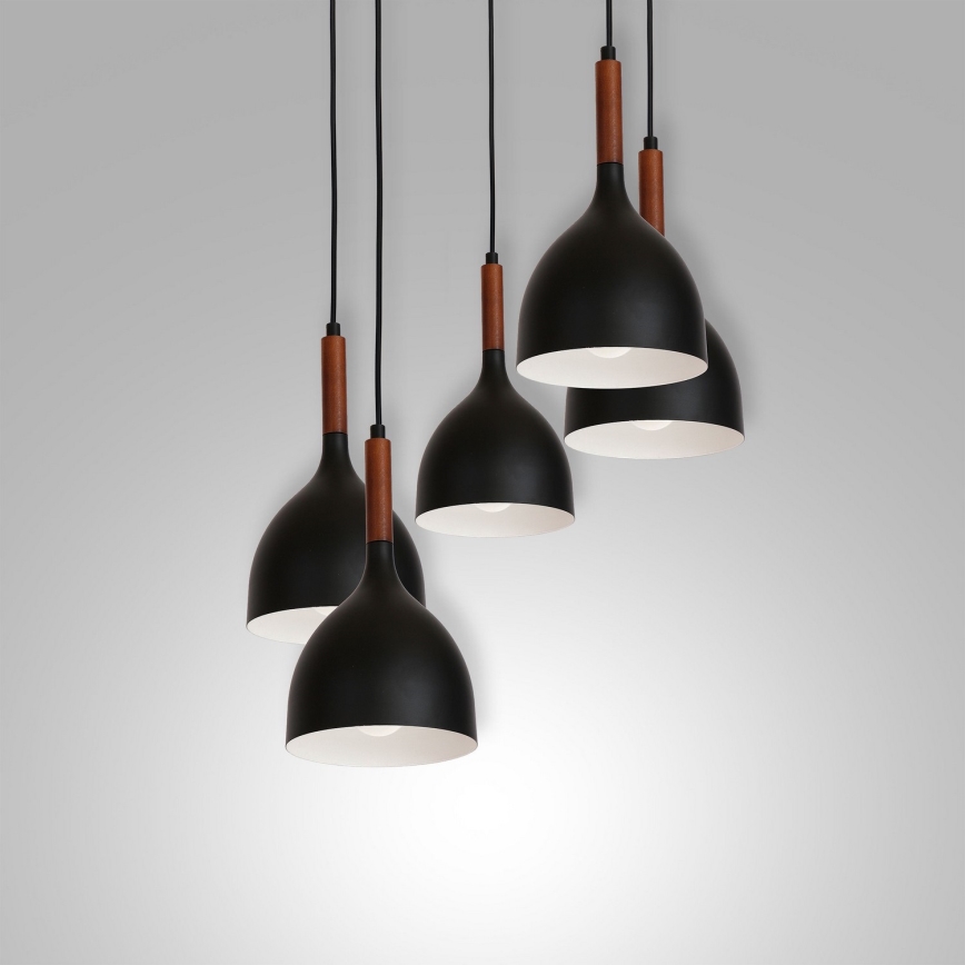 Hanglamp aan een koord NOAK WOOD 5xE27/15W/230V zwart/beuken