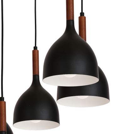 Hanglamp aan een koord NOAK WOOD 5xE27/15W/230V zwart/beuken