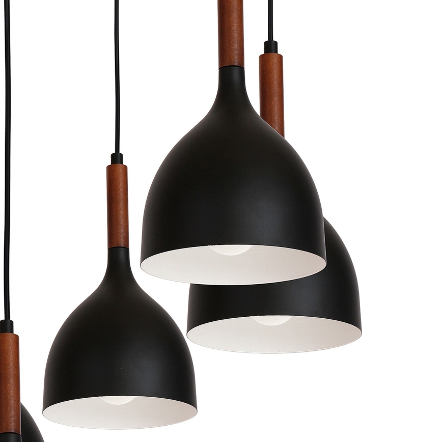 Hanglamp aan een koord NOAK WOOD 5xE27/15W/230V zwart/beuken
