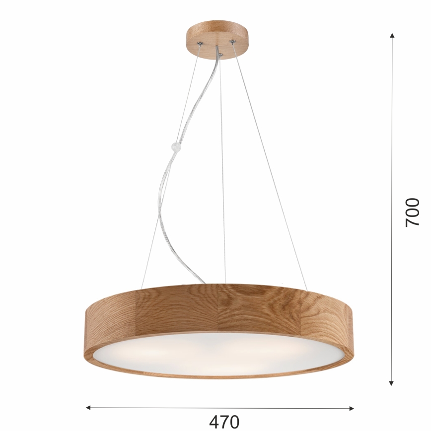 Hanglamp aan een koord OAK 3xE27/60W/230V eiken ø 47,5 cm - FSC gecertificeerd