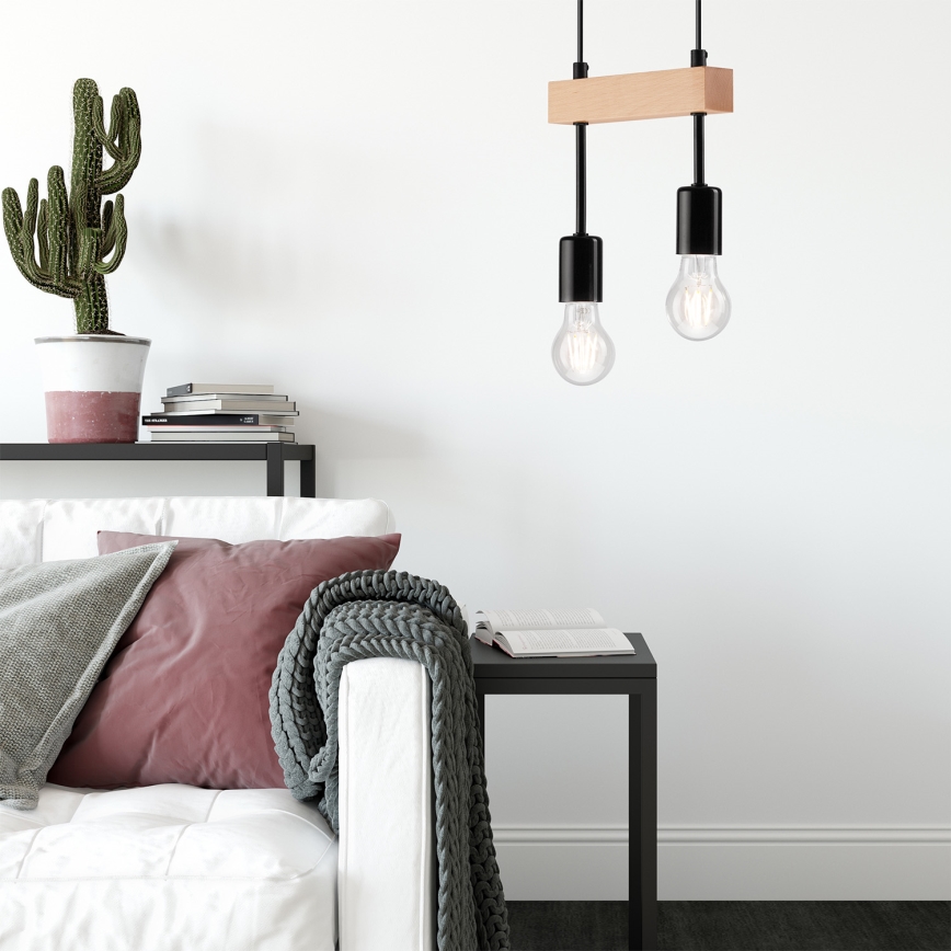 Hanglamp aan een koord ORAZIO 2xE27/60W/230V beuken