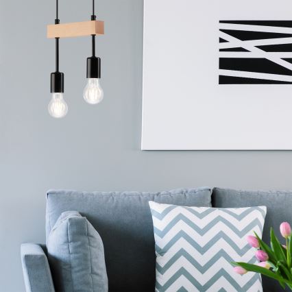 Hanglamp aan een koord ORAZIO 2xE27/60W/230V beuken
