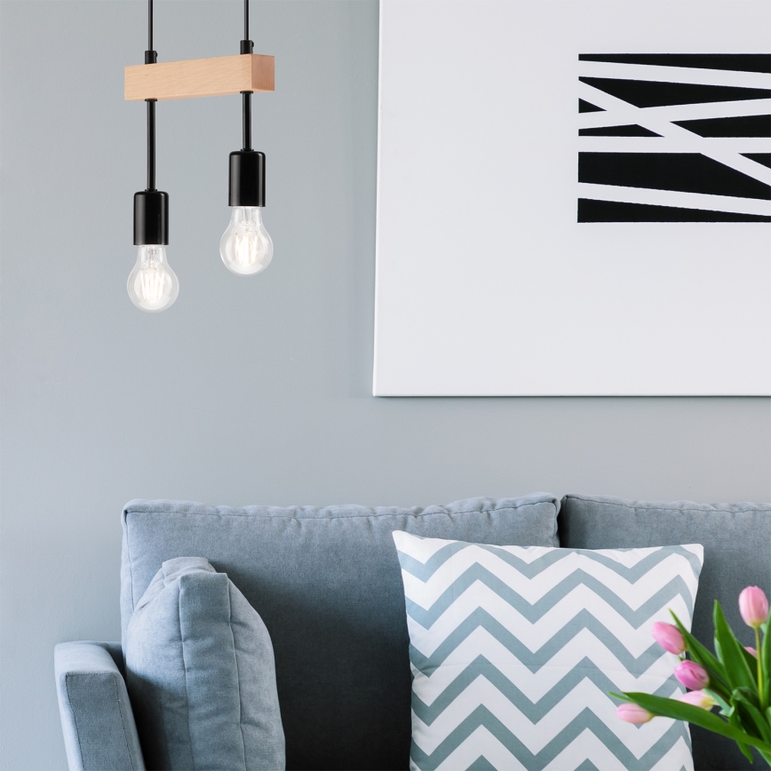 Hanglamp aan een koord ORAZIO 2xE27/60W/230V beuken