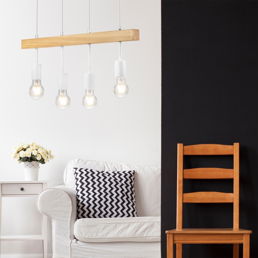 Hanglamp aan een koord ORAZIO 4xE27/60W/230V beuken