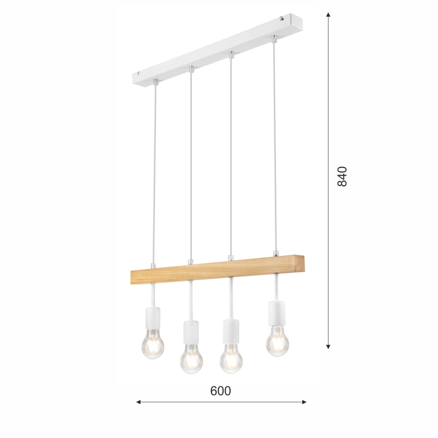 Hanglamp aan een koord ORAZIO 4xE27/60W/230V beuken