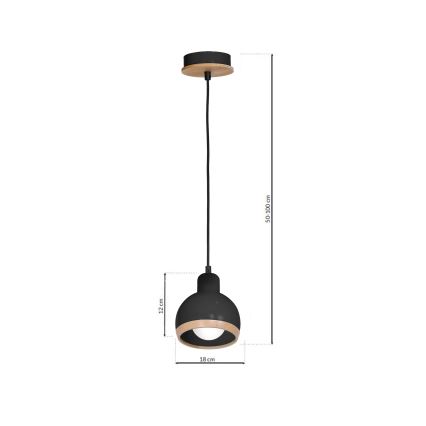 Hanglamp aan een koord OVAL 1xE27/60W/230V zwart