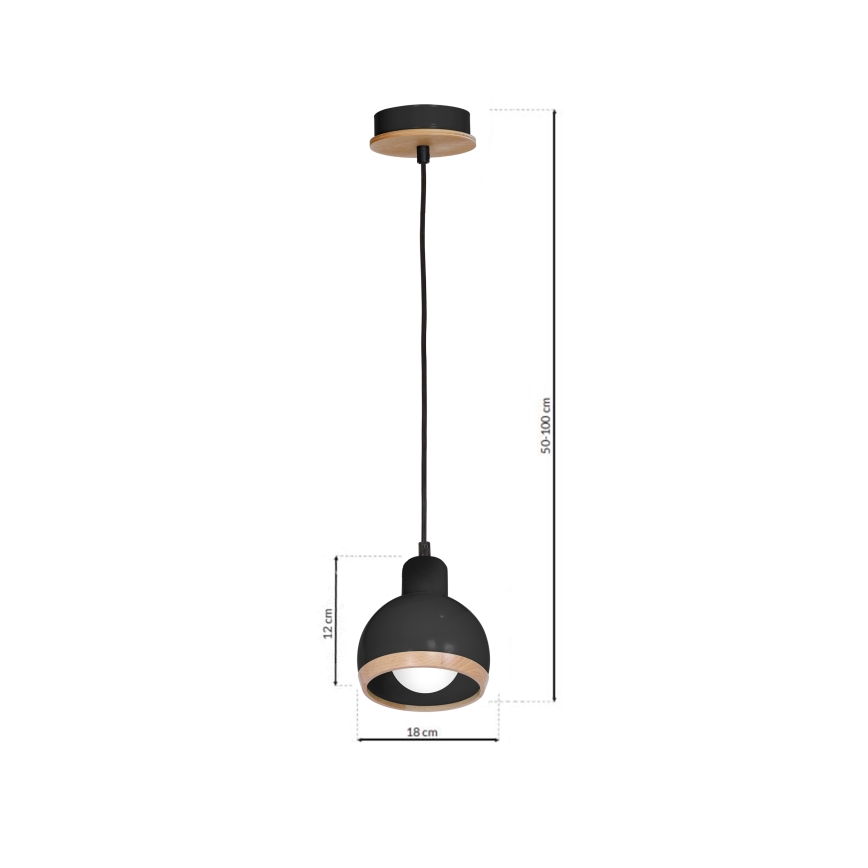 Hanglamp aan een koord OVAL 1xE27/60W/230V zwart