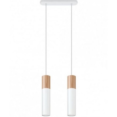Hanglamp aan een koord PABLO 2xGU10/40W/230V wit/beuken