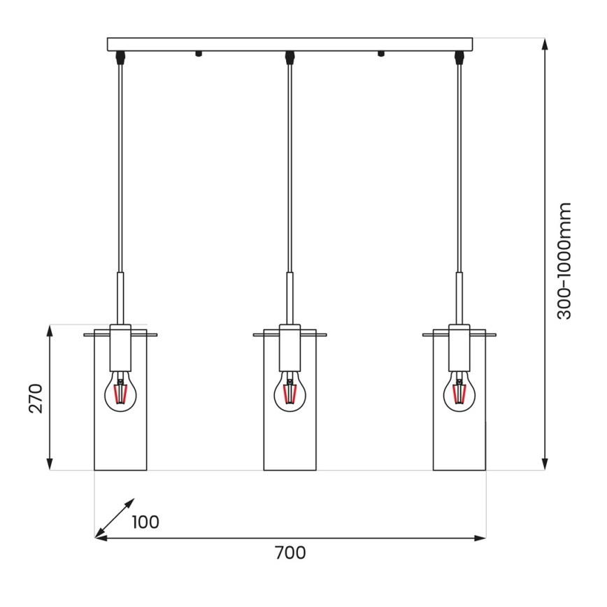 Hanglamp aan een koord PADOVA 3xE27/15W/230V zwart