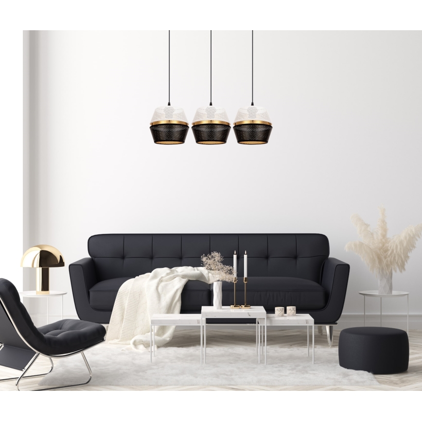Hanglamp aan een koord PARIJS 3xE27/60W/230V wit/zwart/goud