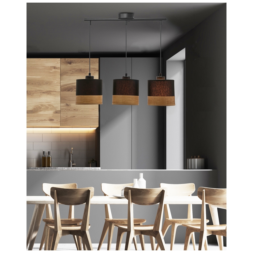 Hanglamp aan een koord PORTO 3xE27/60W/230V zwart/bruin