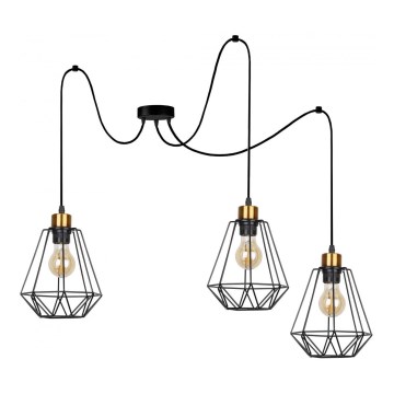 Hanglamp aan een koord PRIMO 3xE27/60W/230V spin zwart/goud