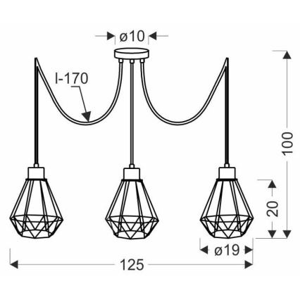 Hanglamp aan een koord PRIMO 3xE27/60W/230V spin zwart/goud
