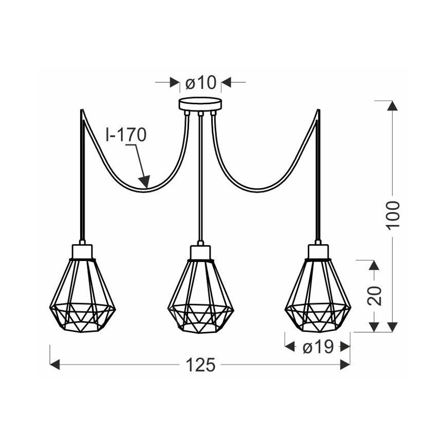 Hanglamp aan een koord PRIMO 3xE27/60W/230V spin zwart/goud