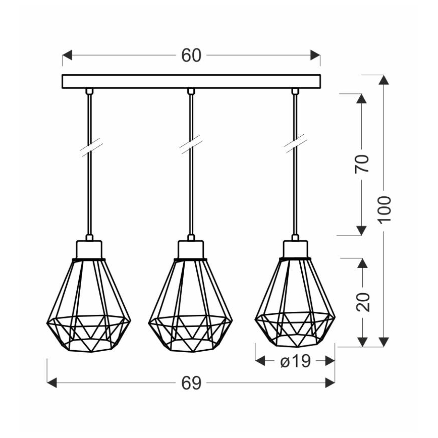 Hanglamp aan een koord PRIMO 3xE27/60W/230V zwart/goud