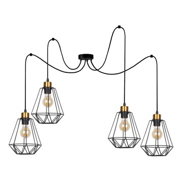 Hanglamp aan een koord PRIMO 4xE27/60W/230V spin zwart/goud