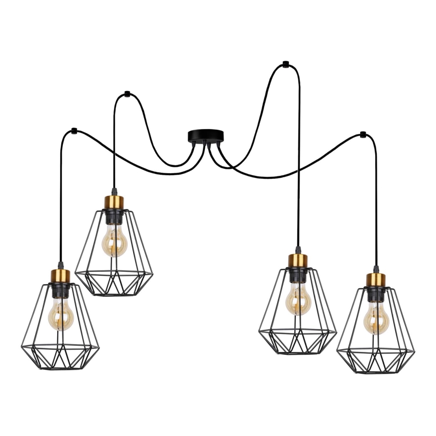 Hanglamp aan een koord PRIMO 4xE27/60W/230V spin zwart/goud
