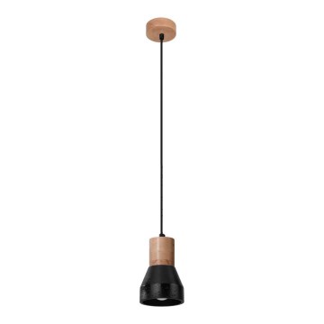 Hanglamp aan een koord QUBIC 1xE27/60W/230V beton/Berk/beuken/zwart