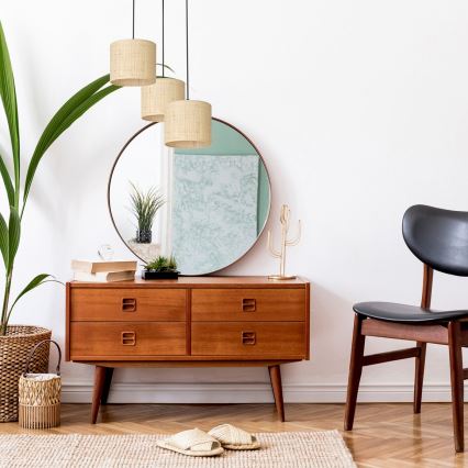 Hanglamp aan een koord RATTAN 3xE27/60W/230V rotan