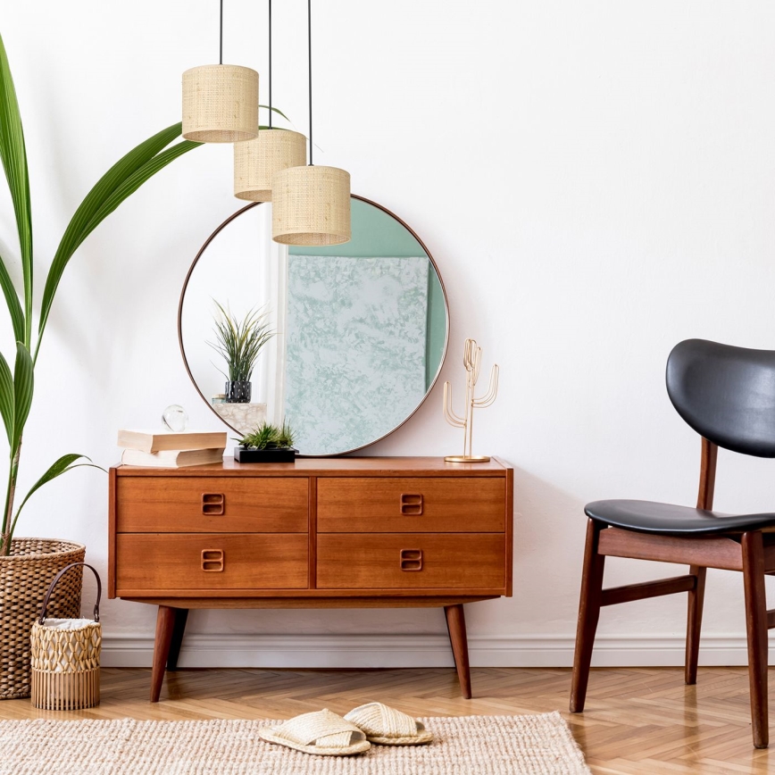Hanglamp aan een koord RATTAN 3xE27/60W/230V rotan