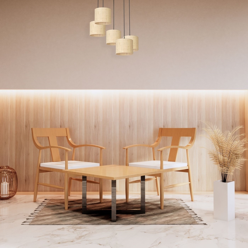 Hanglamp aan een koord RATTAN 5xE27/60W/230V rotan