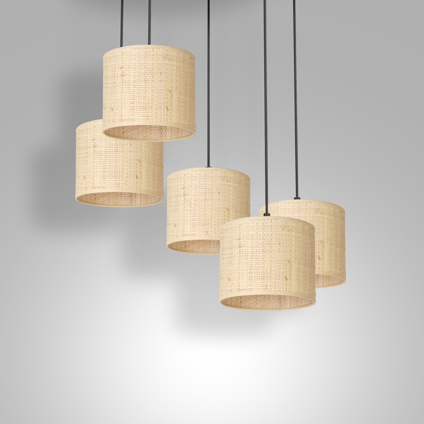 Hanglamp aan een koord RATTAN 5xE27/60W/230V rotan