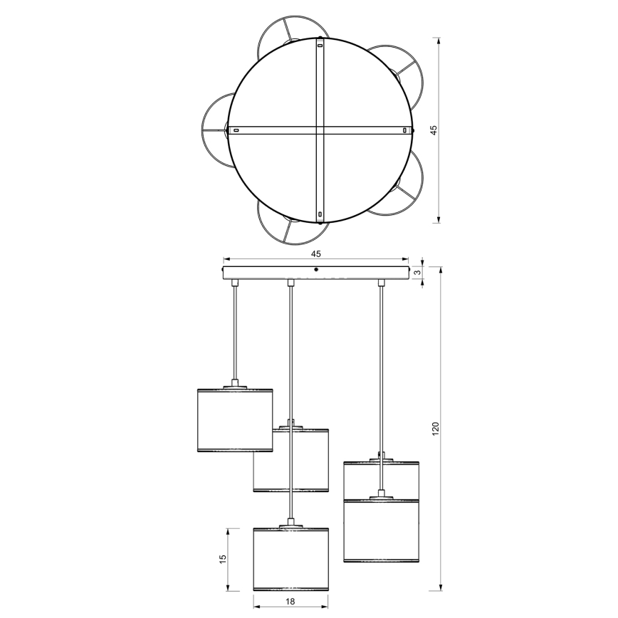 Hanglamp aan een koord RATTAN 5xE27/60W/230V rotan