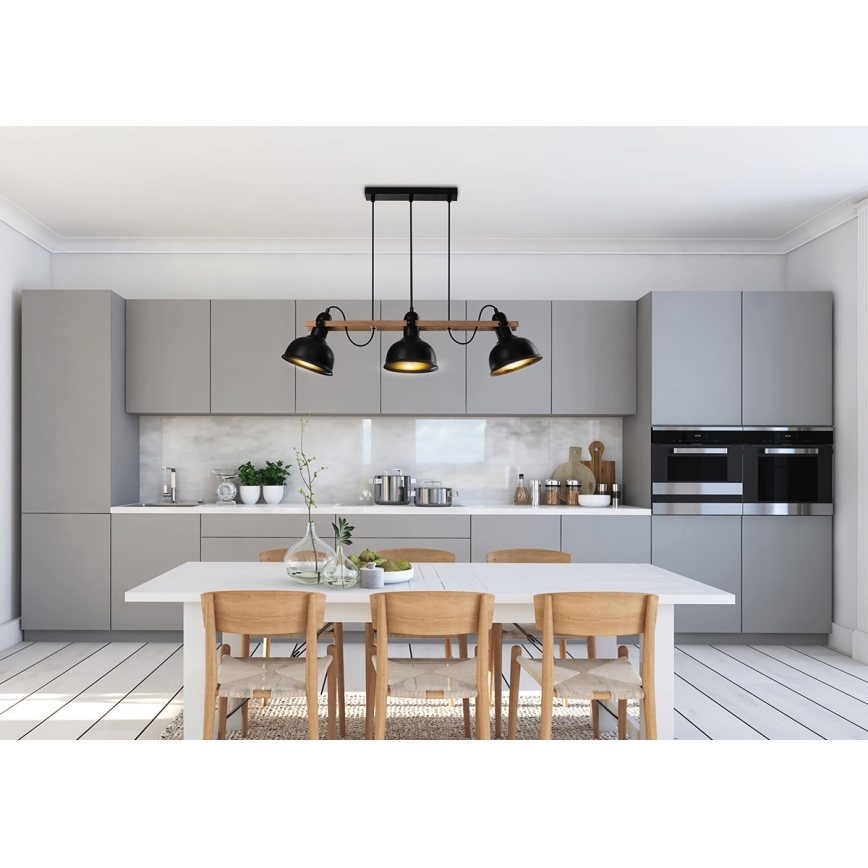 Hanglamp aan een koord RENO 3xE27/40W/230V zwart/bruin