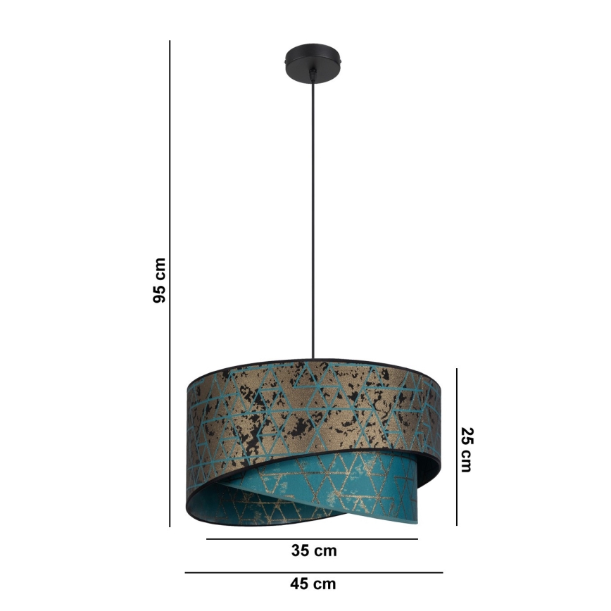 Hanglamp aan een koord REZO 1xE27/60W/230V turkoois/goud