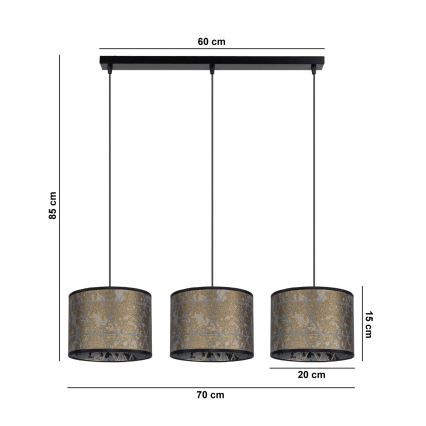 Hanglamp aan een koord REZO 3xE27/60W/230V goud